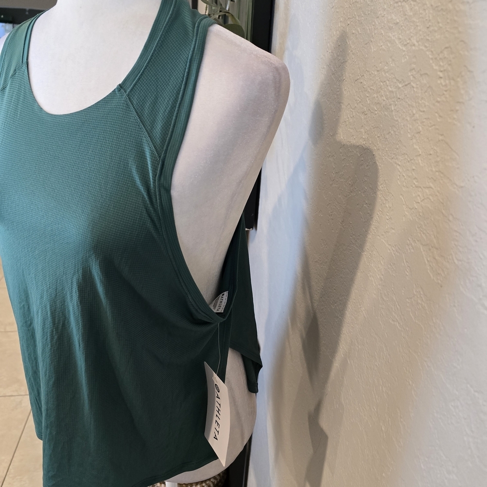 Athleta Women's Grid Knit Singlet Tank Trillium Green Yoga Athleisure L - Picture 4 of 10